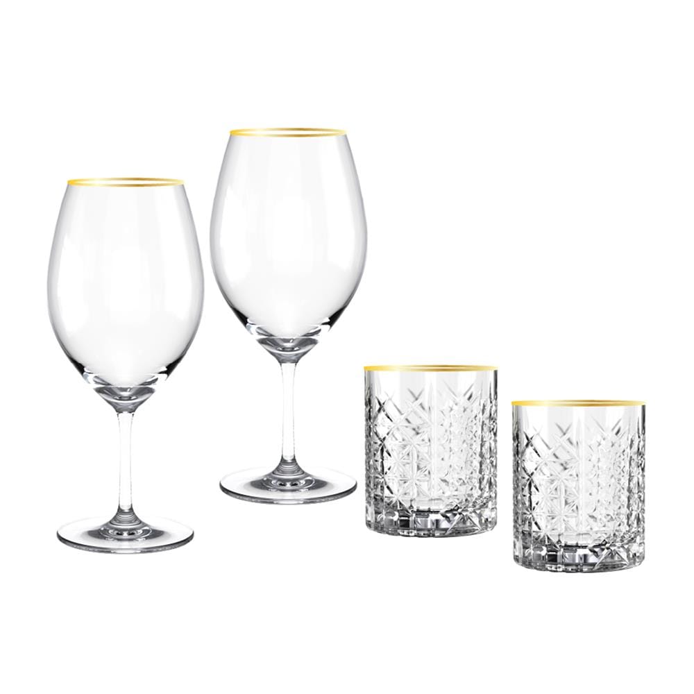 ชุดแก้วไวน์ 625 มล. และแก้ววิสกี้ 350 มล. OCEAN GLASS RETIREMENT BD GOLD RIMIMG (แพ็ก 4 ชิ้น)