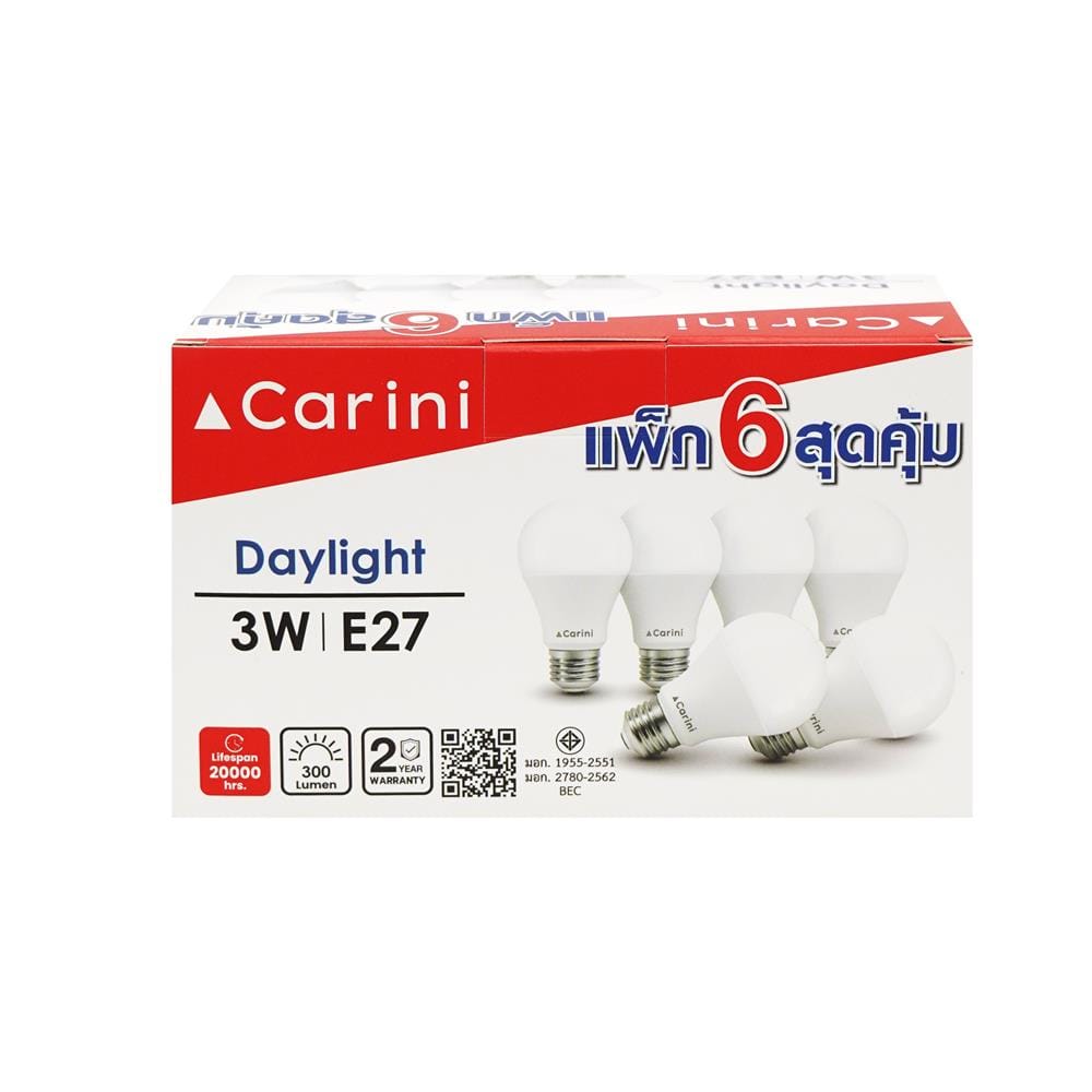 หลอด LED CARINI A45 ECOLIFE 3 วัตต์ DAYLIGHT E27 (แพ็ก 6 ชิ้น)