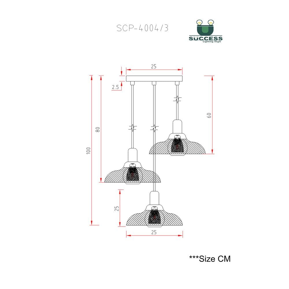 ไฟช่อ SUCCESS SCP-4004/3 สีดำ/ชา 3 หัว