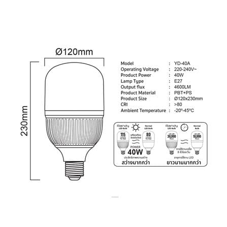 หลอด LED RANDY HIGH WATT YD-40A 40 วัตต์ DAYLIGHT E27_2