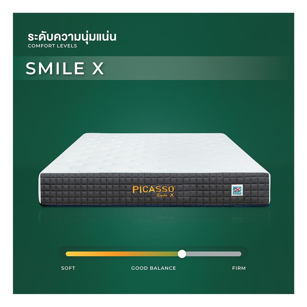 ที่นอนพ็อกเก็ตสปริง 6 ฟุต สุญญากาศ PICASSO รุ่น SMILE X พร้อมโซฟา COZY สีน้ำเงิน 1 ตัว