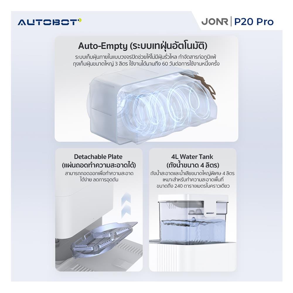 เครื่องดูดฝุ่นหุ่นยนต์ JONR P20 PRO สีขาว