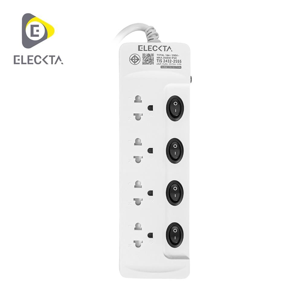 รางปลั๊กไฟ 4 ช่อง 4 สวิตช์ ELECKTA ET443M16A 16 แอมป์ 3 เมตร