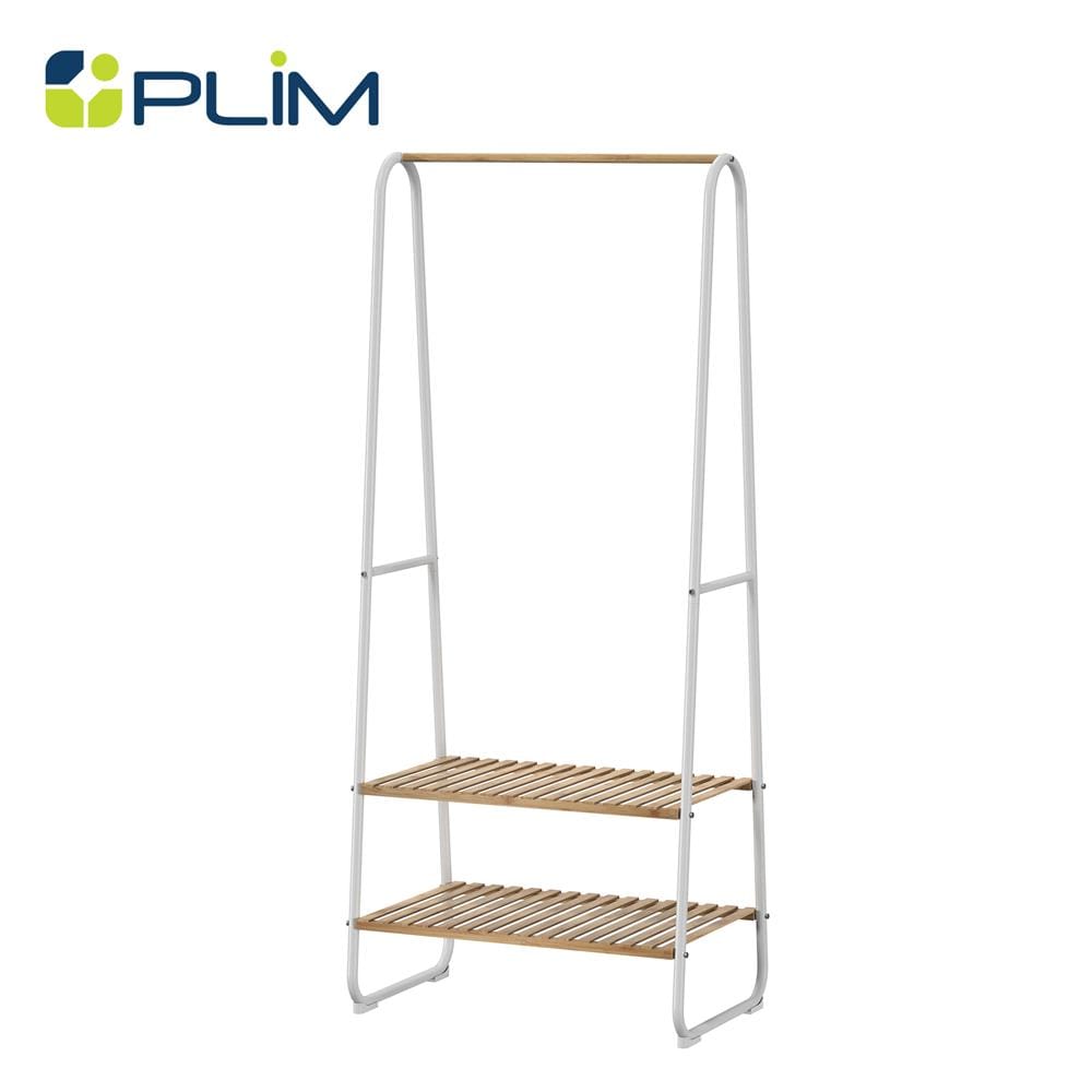 ราวแขวนผ้าพร้อมชั้นวางของไม้ไผ่ 2 ชั้น PLIM ARRIS 64 ซม. สีขาว