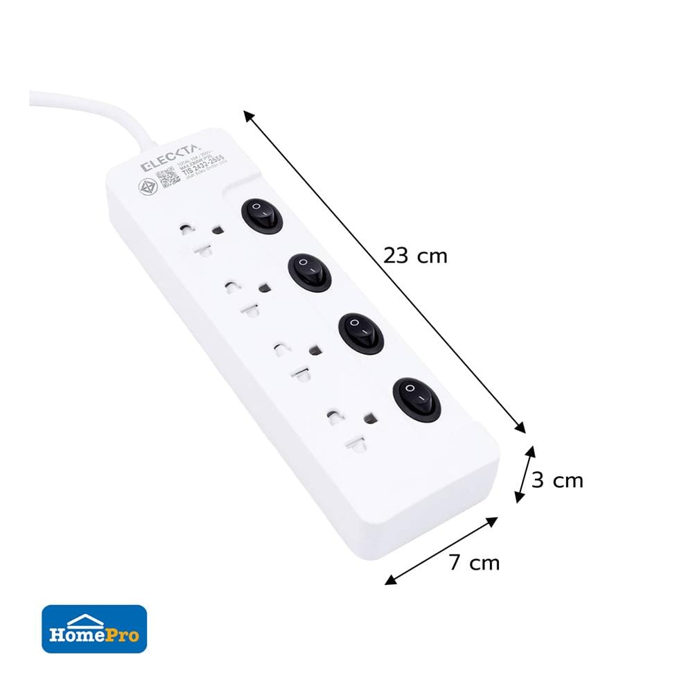 รางปลั๊กไฟ 4 ช่อง 4 สวิตช์ ELECKTA ET02-4402 10 แอมป์ 5 เมตร