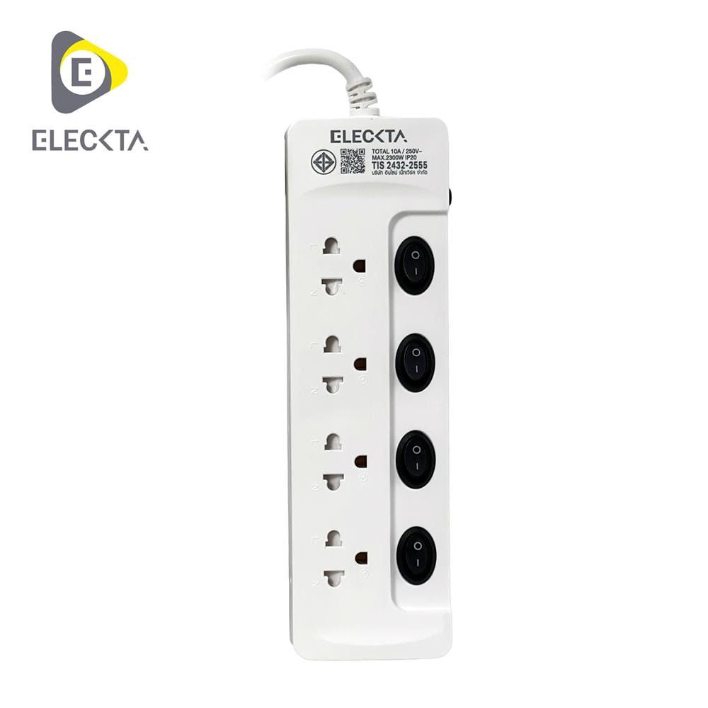 รางปลั๊กไฟ 4 ช่อง 4 สวิตช์ ELECKTA ET02-4402 10 แอมป์ 5 เมตร