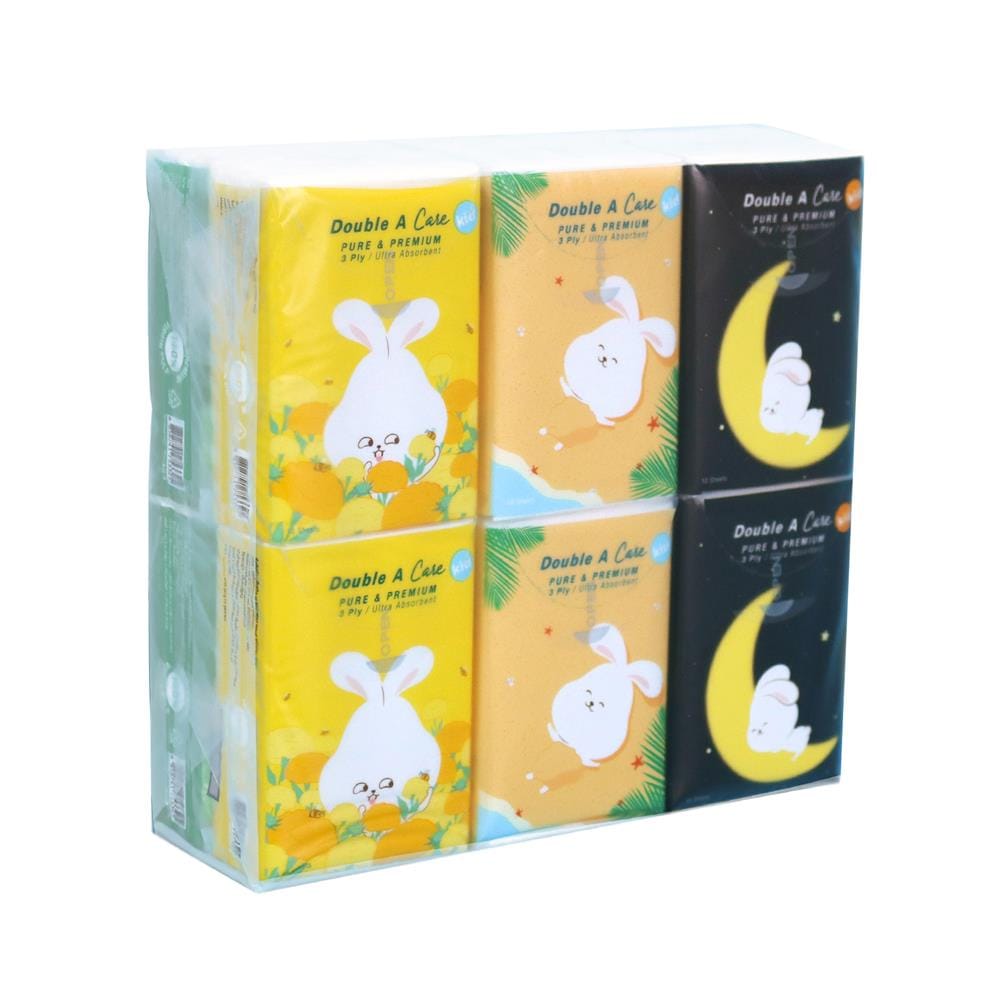 กระดาษเช็ดหน้า DOUBLE A CARE MINI POCKET CUTIE 10แผ่น แพ็ก 12 ชิ้น