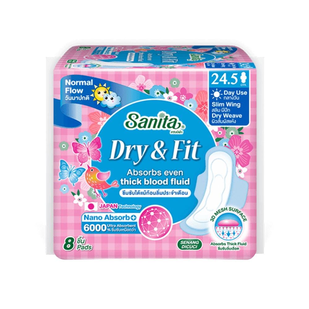 ผ้าอนามัยแบบมีปีก SANITA DRY&FIT SLIM 24.5 ซม. (8 แผ่น)