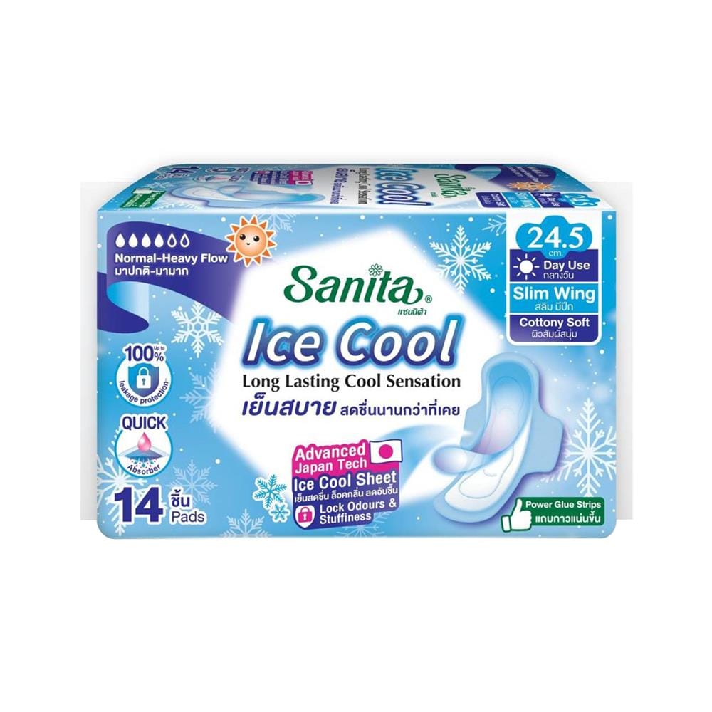 ผ้าอนามัยแบบมีปีก SANITA ICE COOL SLIM 24.5 ซม. (14 แผ่น)