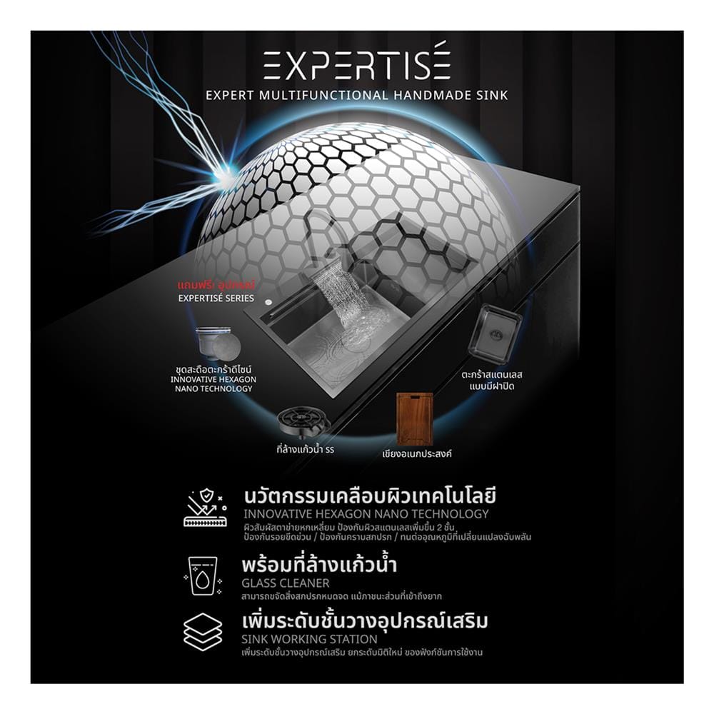 ซิงค์ฝัง 1 หลุม 1 ที่พัก + ก๊อกซิงค์ AXIA EXPERTISE 10050 BLACK + NIAGARA GUN METAL