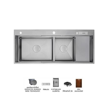 ซิงค์ฝัง 2 หลุม 1 ที่พัก + ก๊อกซิงค์ AXIA EXPERTISE 12050 SILVER + NIAGARA GUN METAL_0