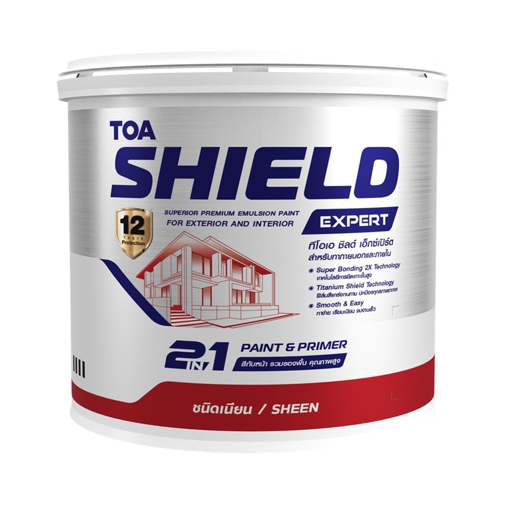 สีน้ำทาภายนอก ชนิดเนียน TOA SHIELD EXPERT SUPERIOR PREMIUM 2 IN 1 BASE B สีขาว 1 แกลลอน