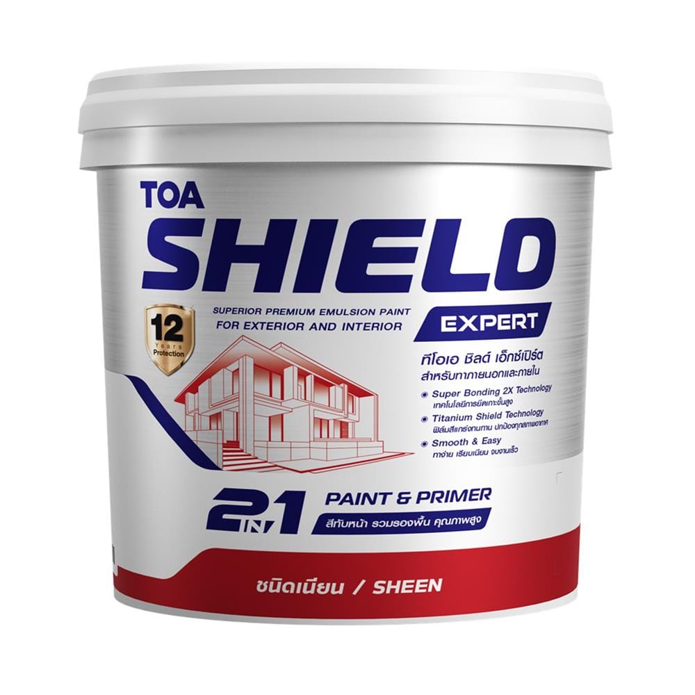 สีน้ำทาภายนอก ชนิดเนียน TOA SHIELD EXPERT SUPERIOR PREMIUM 2 IN 1 BASE D สีขาว 9 ลิตร