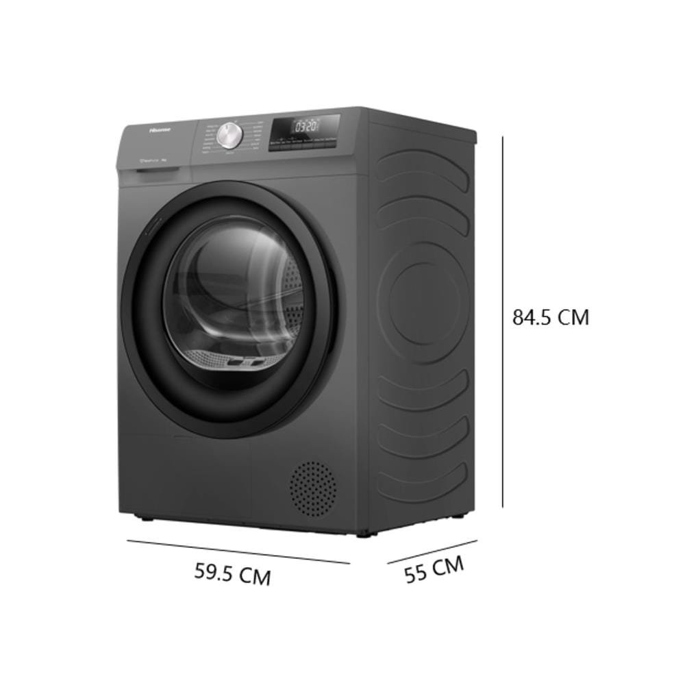 เครื่องอบผ้าฝาหน้า HISENSE DH80N1 8 กก. HEAT PUMP สีเทา
