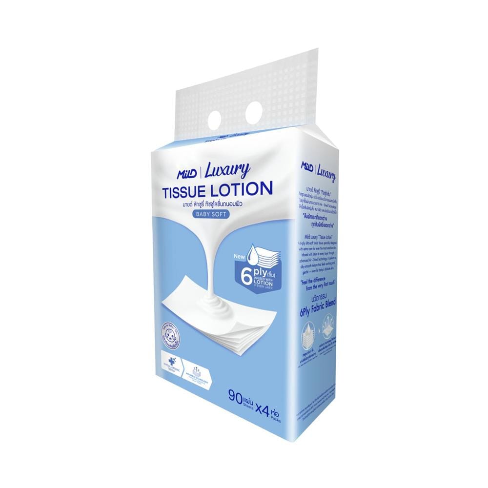 กระดาษเช็ดหน้า MILD LUXURY LOTION BABY SOFT 90 แผ่น (แพ็ก 4 ชิ้น)