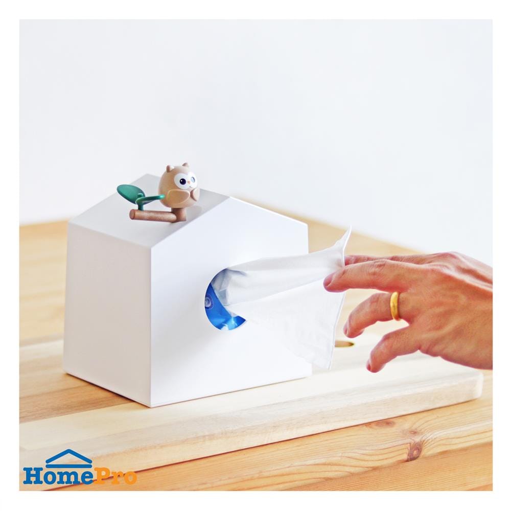 กล่องทิชชู่ป๊อปอัพ MINIMAL SCULPT OWL FRIEND สีขาว