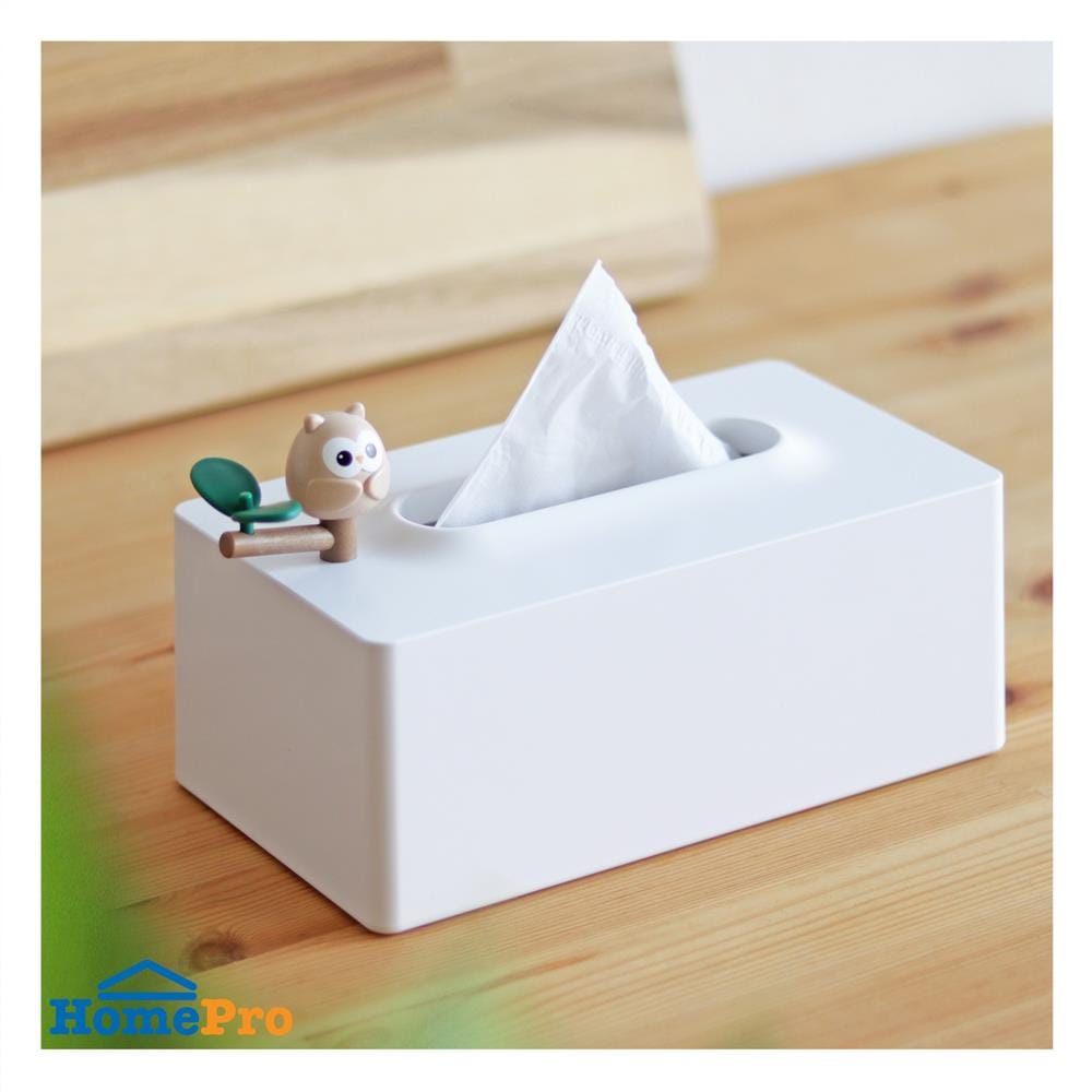 กล่องทิชชู่แผ่น MINIMAL SCULPT OWL FRIEND สีขาว