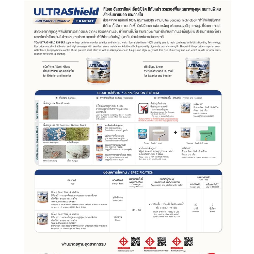 สีน้ำทาภายใน-ภายนอก ชนิดเนียน TOA ULTRASHIELD EXPERT BASE C 1 แกลลอน