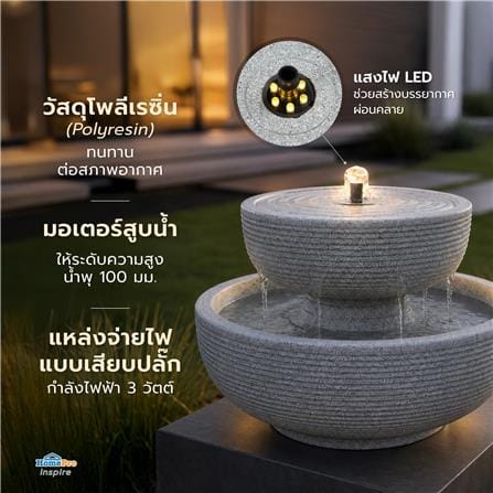 น้ำพุน้ำล้นตั้งโต๊ะ 2 ชั้น SPRING RUWA สีเทา_6