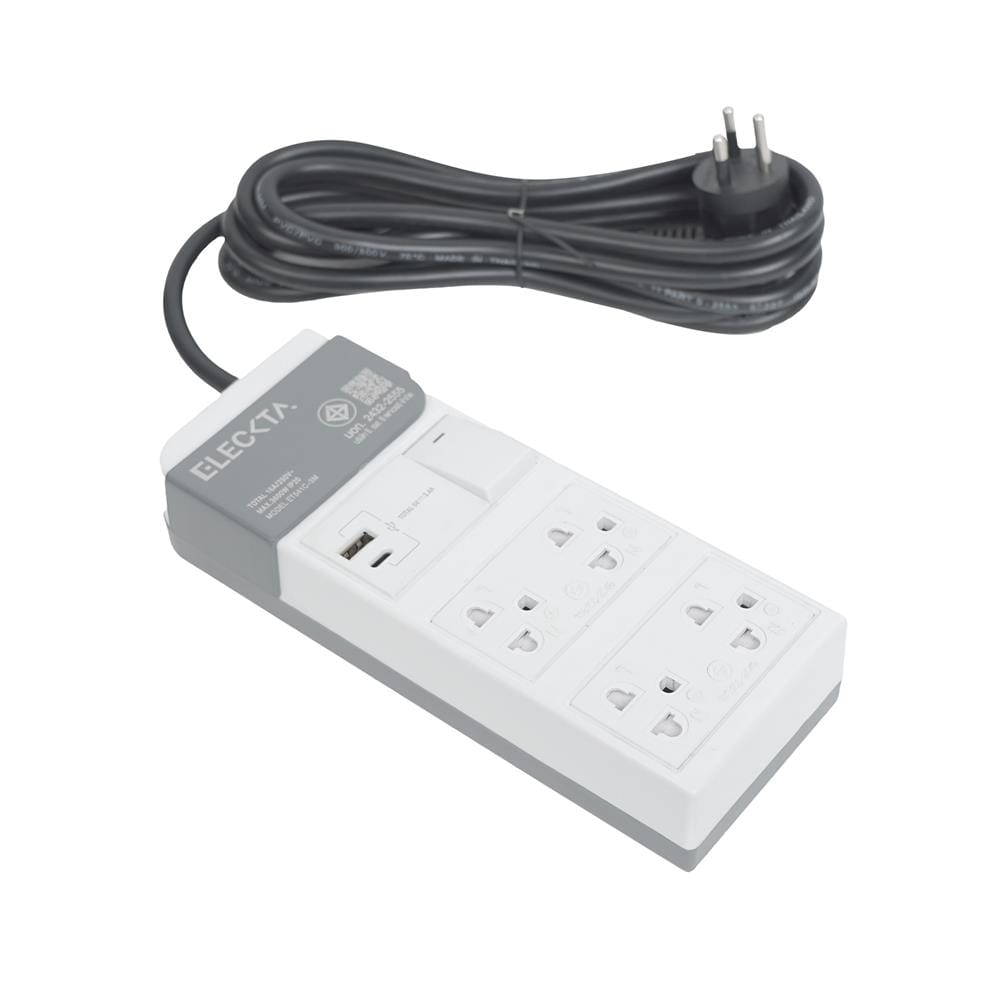 รางปลั๊กไฟ 4 ช่อง 1 สวิตซ์ 1 USB-A 1 TYPE-C ELECKTA ET541C 16 แอมป์ 3 ม.