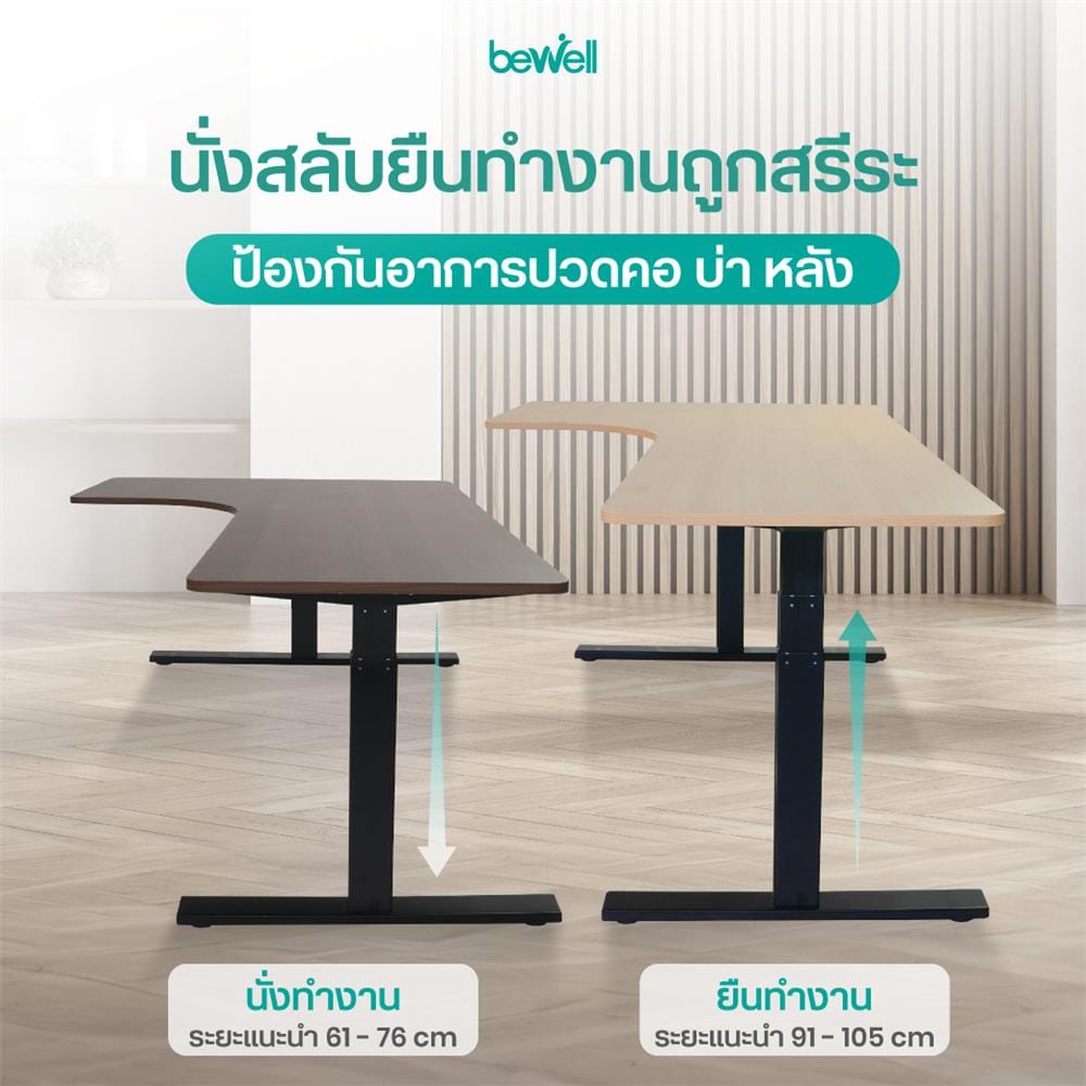 โต๊ะปรับระดับไฟฟ้า BEWELL TBS02 TOP09 160 ซม. สีขาว