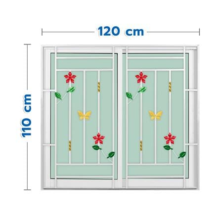 หน้าต่างบานเลื่อนอะลูมิเนียม พร้อมมุ้งลวดและเหล็กดัด S-S KPA ดอกไม้แดง 120x110 ซม. สีขาว_0
