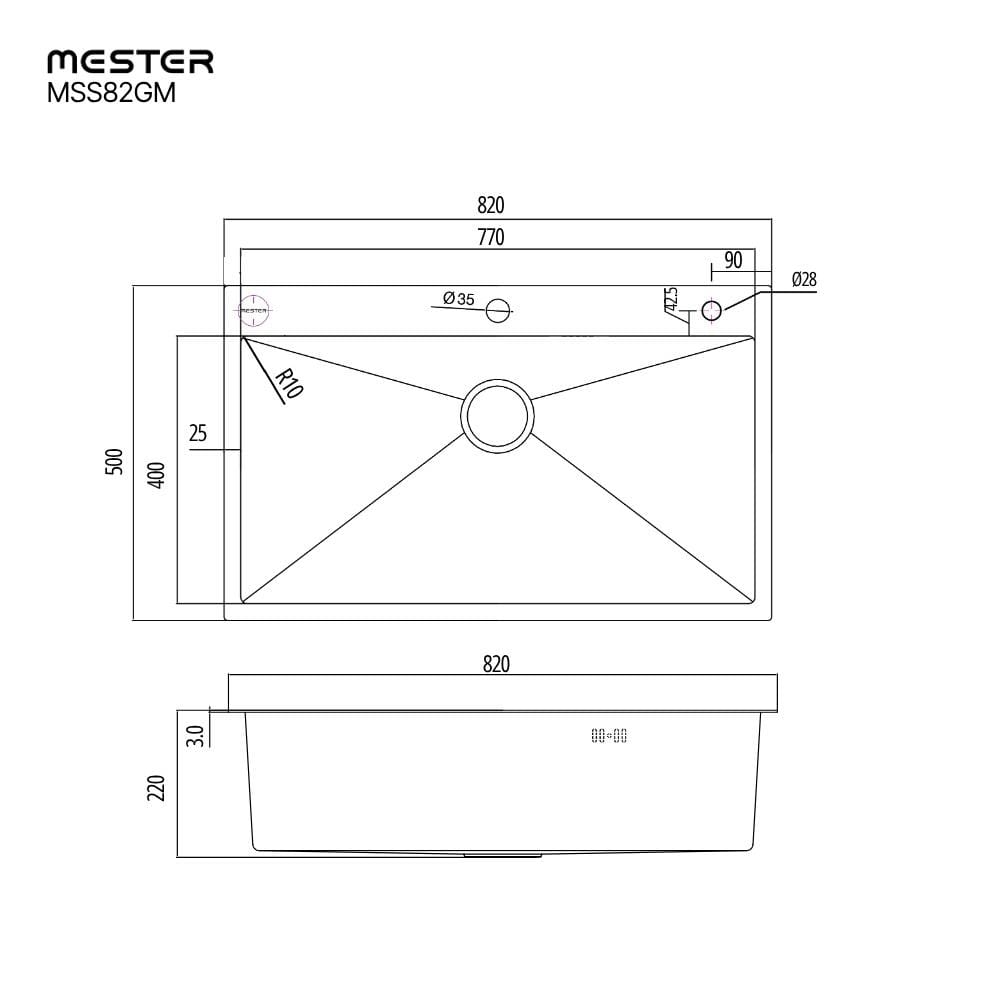 ซิงค์ฝัง 1 หลุม MESTER MSS82GM สีเทาดำ