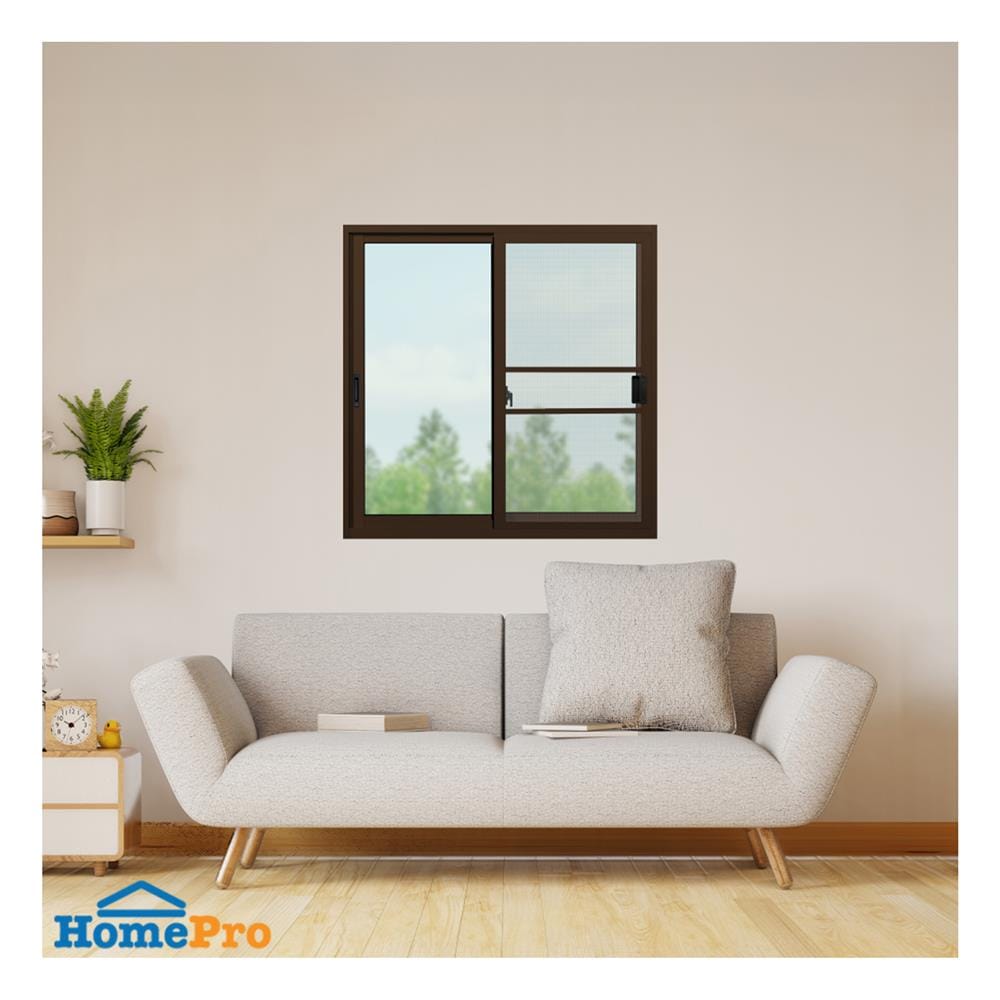 หน้าต่างบานเลื่อน อะลูมิเนียม S-S มุ้ง KPA ECO 100x100 ซม. สีชา