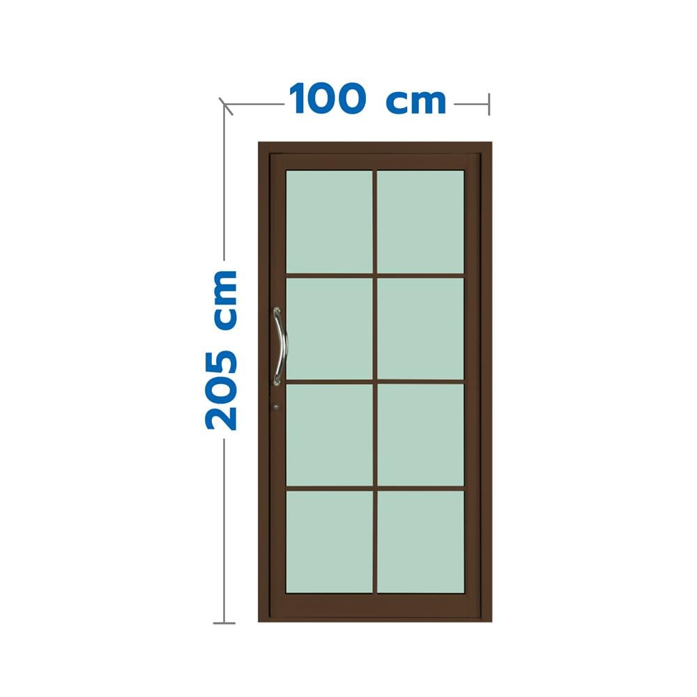 ประตูบานสวิงเดี่ยว อะลูมิเนียม 8 ฟัก KPA 100x205 ซม. สีชา