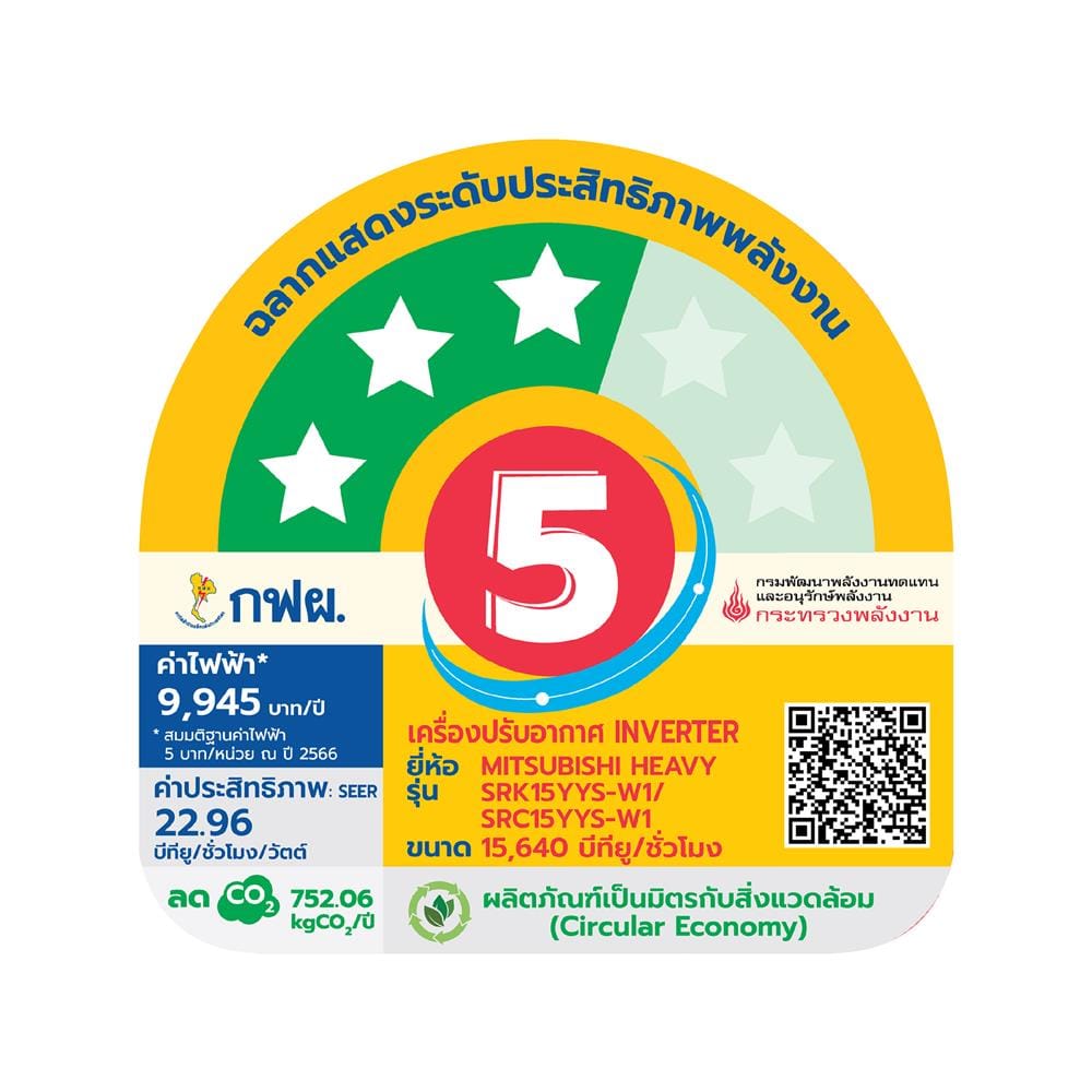 แอร์ผนัง MITSUBISHI HEAVY DUTY SRK15YYS-W1/B 15640 บีทียู อินเวอร์เตอร์