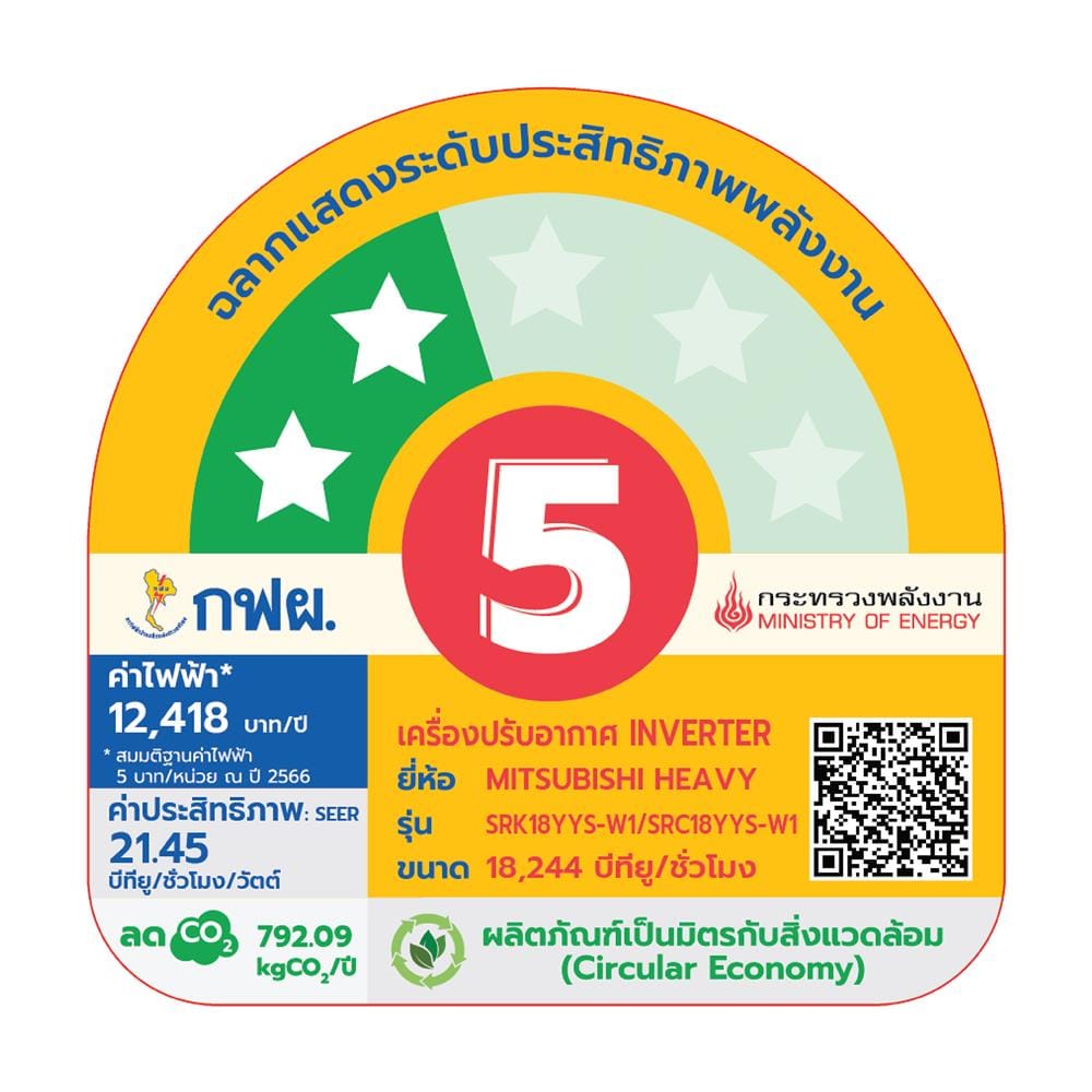 แอร์ผนัง MITSUBISHI HEAVY DUTY SRK18YYS-W1/B 18244 บีทียู อินเวอร์เตอร์
