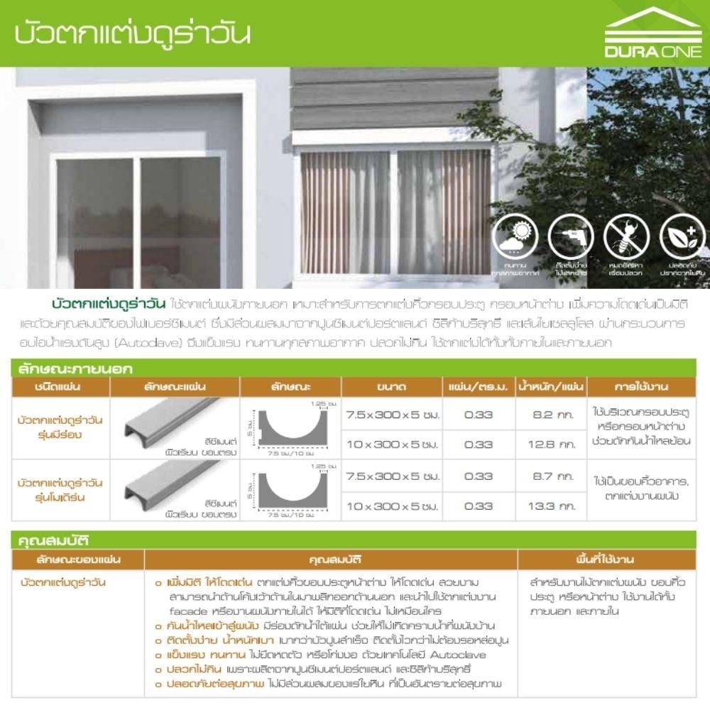 บัวตกแต่ง เซาะร่อง DURAONE 7.5x300x5 ซม. สีซีเมนต์