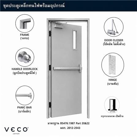 ชุดประตูเหล็กทนไฟ กระจกเสริมลวด VECO 80x200 ซม. สีเทา (เปิดด้านซ้าย ออกด้านนอก)_3