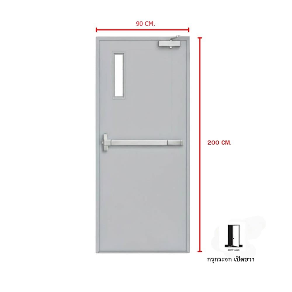 ชุดประตูเหล็กทนไฟ กระจก VECO 90x200 ซม. สีเทา (เปิดด้านขวา ออกด้านนอก)