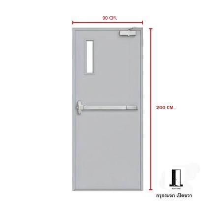 ชุดประตูเหล็กทนไฟ กระจก VECO 90x200 ซม. สีเทา (เปิดด้านขวา ออกด้านนอก)_4