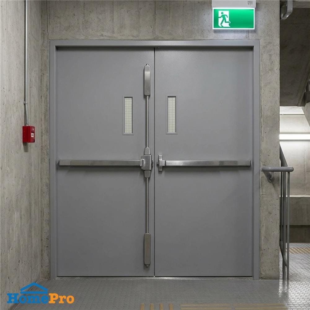ชุดประตูเหล็กทนไฟ กระจกเสริมลวด VECO 160x200 ซม. สีเทา