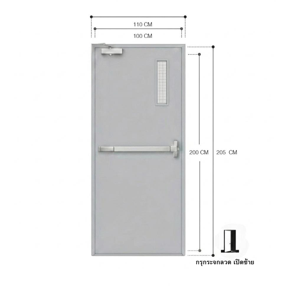 ชุดประตูเหล็กทนไฟ กระจกเสริมลวด VECO 100x200 ซม. สีเทา (เปิดด้านซ้าย ออกด้านนอก)