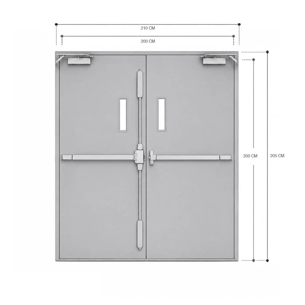 ชุดประตูเหล็กทนไฟ กระจก VECO 200x200 ซม. สีเทา