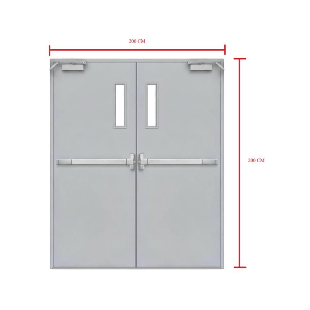 ชุดประตูเหล็กทนไฟ กระจก VECO 200x200 ซม. สีเทา