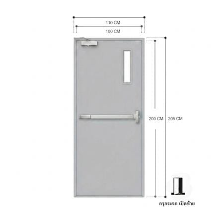 ชุดประตูเหล็กทนไฟ กระจก VECO 100x200 ซม. สีเทา (เปิดด้านซ้าย ออกด้านนอก)_5