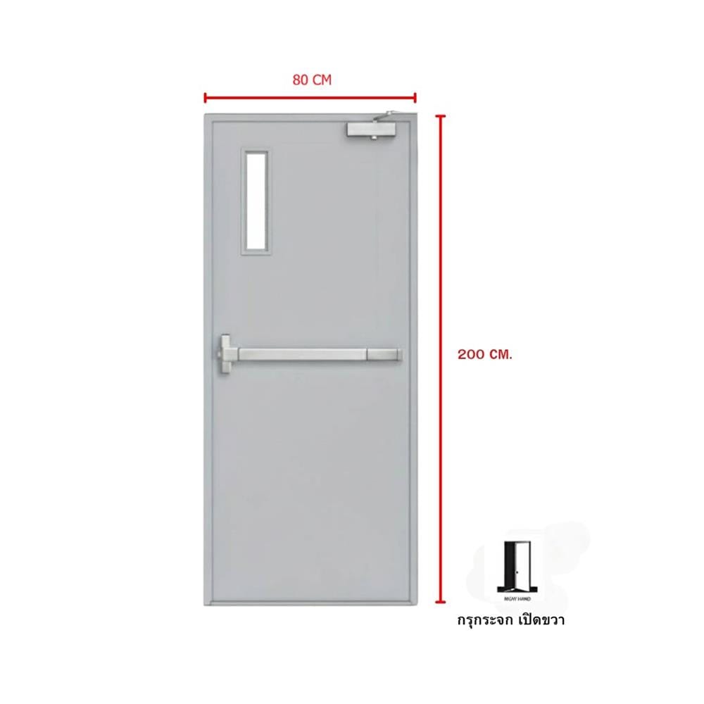 ชุดประตูเหล็กทนไฟ กระจก VECO 80x200 ซม. สีเทา (เปิดด้านขวา ออกด้านนอก)