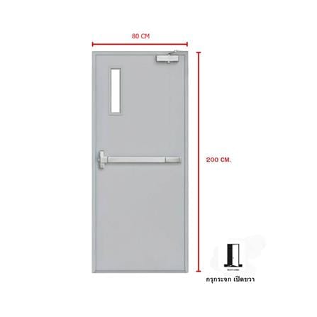 ชุดประตูเหล็กทนไฟ กระจก VECO 80x200 ซม. สีเทา (เปิดด้านขวา ออกด้านนอก)_4