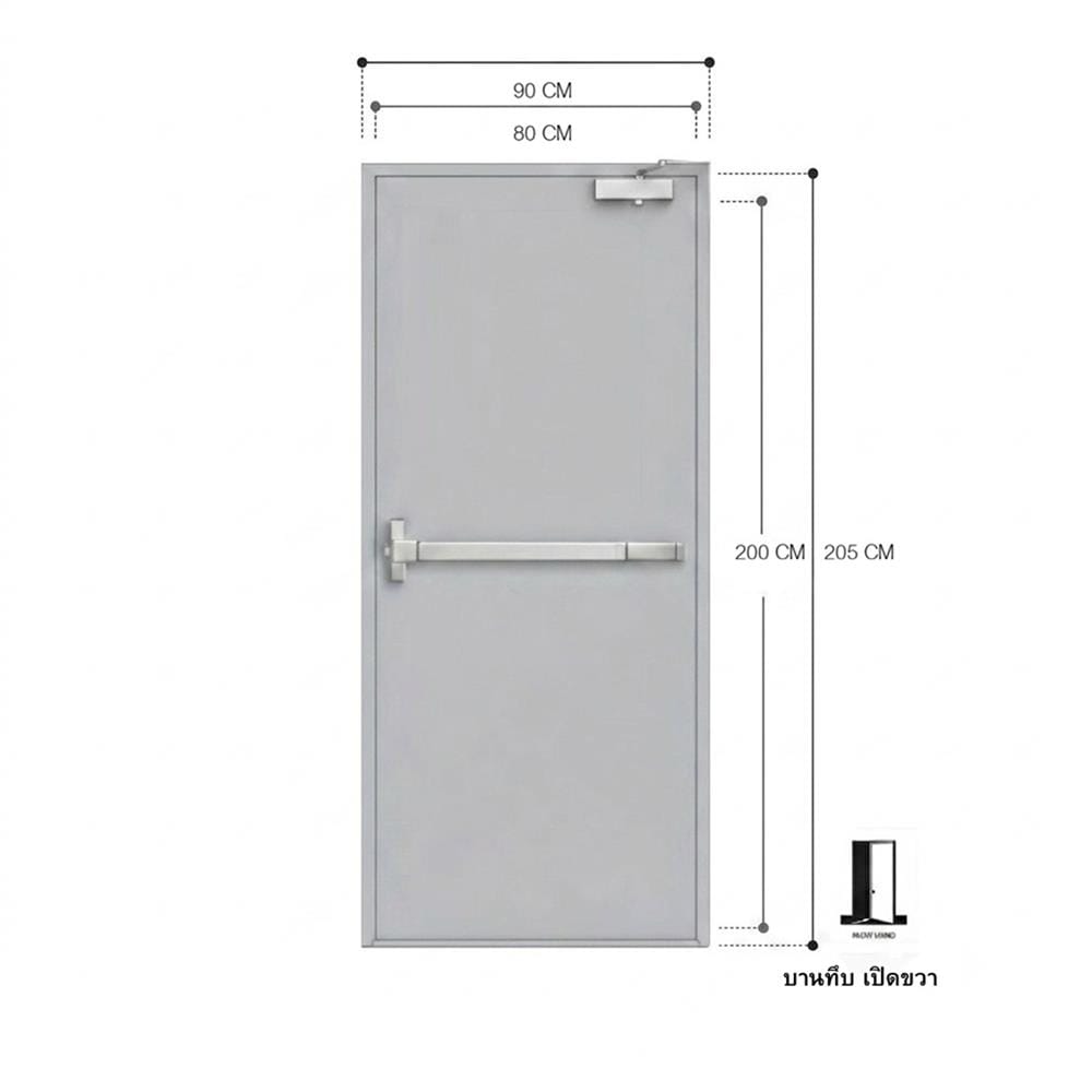 ชุดประตูเหล็กทนไฟ VECO 80x200 ซม. สีเทา (เปิดด้านขวา ออกด้านนอก)