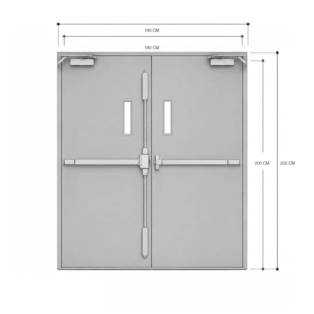 ชุดประตูเหล็กทนไฟ กระจก VECO 180x200 ซม. สีเทา