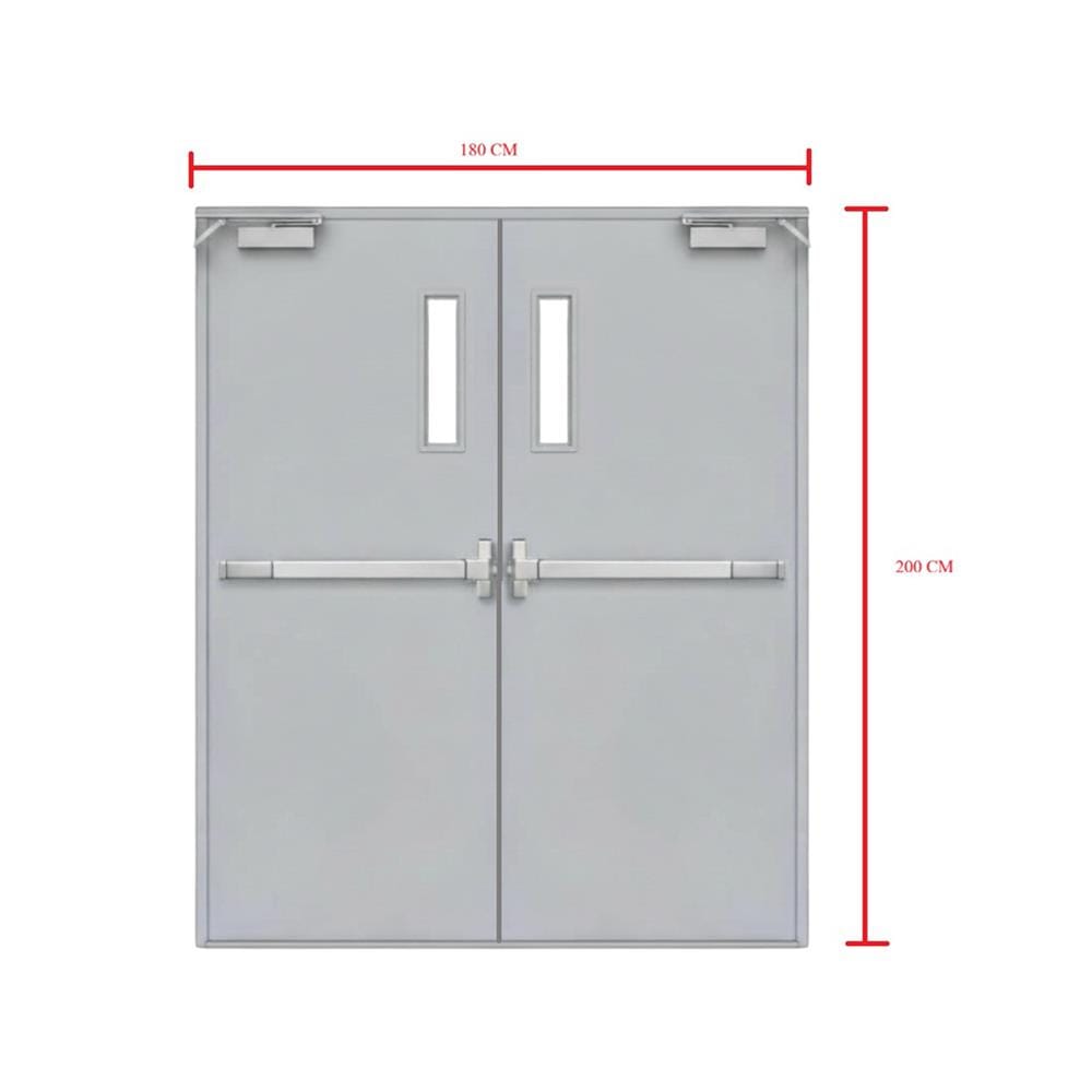 ชุดประตูเหล็กทนไฟ กระจก VECO 180x200 ซม. สีเทา