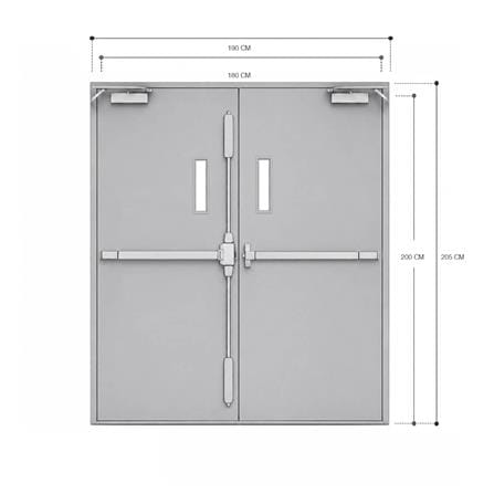 ชุดประตูเหล็กทนไฟ กระจก VECO 180x200 ซม. สีเทา_4