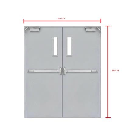 ชุดประตูเหล็กทนไฟ กระจก VECO 180x200 ซม. สีเทา_2