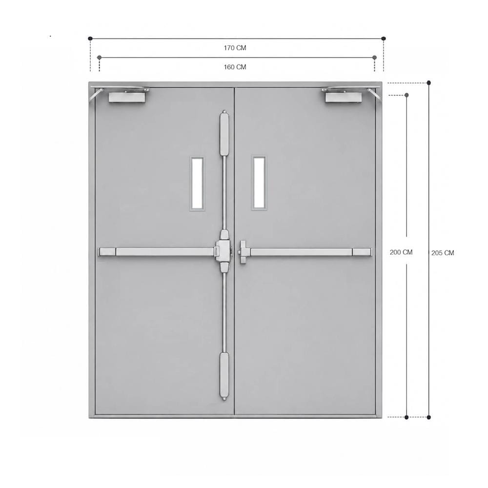 ชุดประตูเหล็กทนไฟ กระจก VECO 160x200 ซม. สีเทา