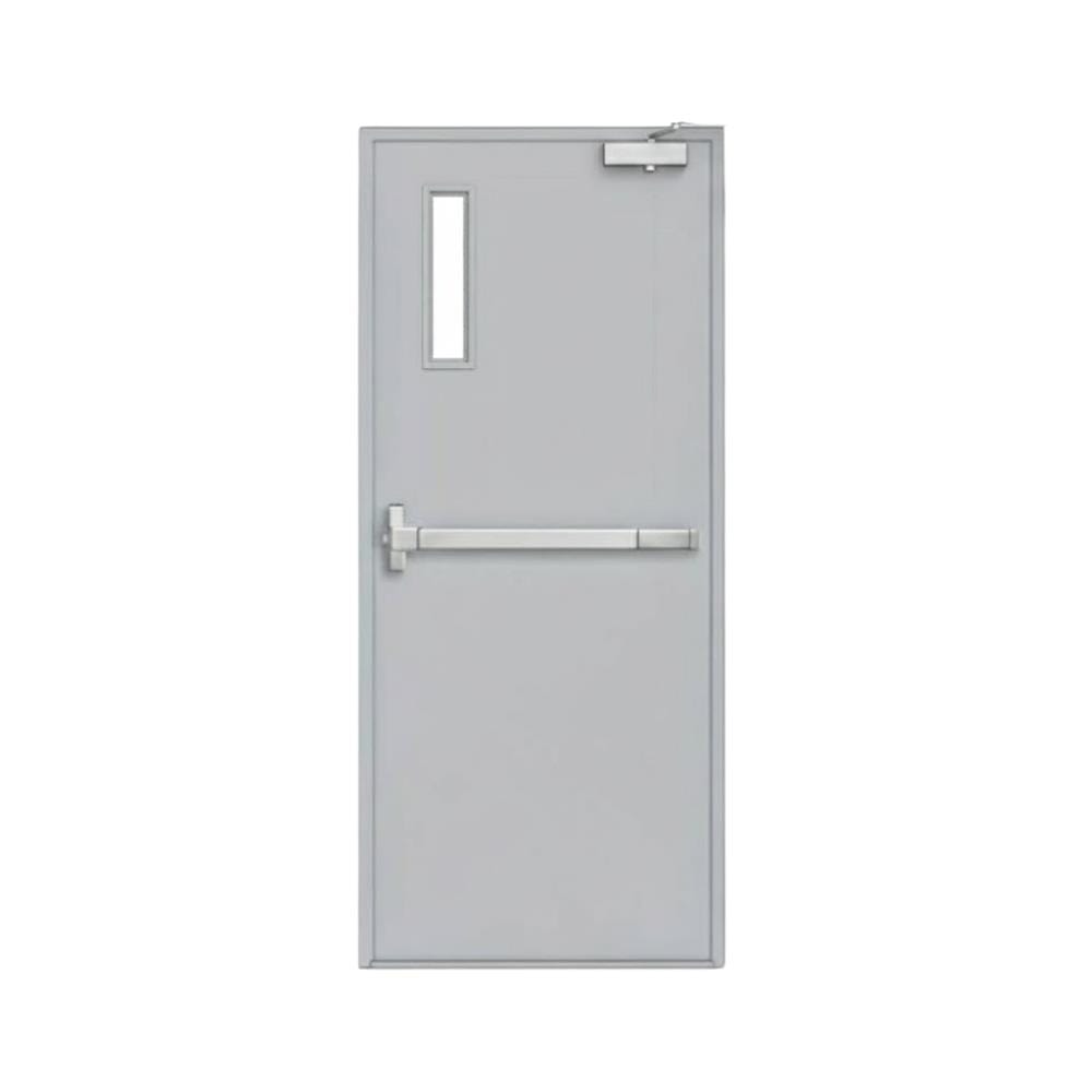 ชุดประตูเหล็กทนไฟ กระจก VECO 100x200 ซม. สีเทา (เปิดด้านขวา ออกด้านนอก)