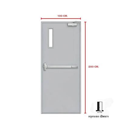 ชุดประตูเหล็กทนไฟ กระจก VECO 100x200 ซม. สีเทา (เปิดด้านขวา ออกด้านนอก)_4